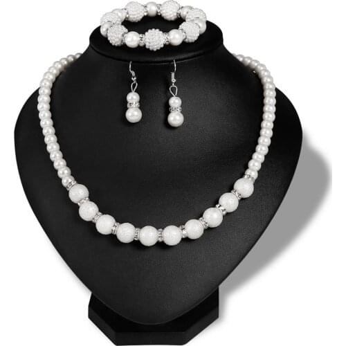 Womens Scrub Faux Pearl Beaded Necklace Bracelet Hook Earrings Jewelry Set New Chic