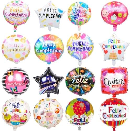 18 Inch Spanish Happy Birthday Balloons Can Float Round Happy Birthday Friendship Party Decoration Aluminum Film Balloons