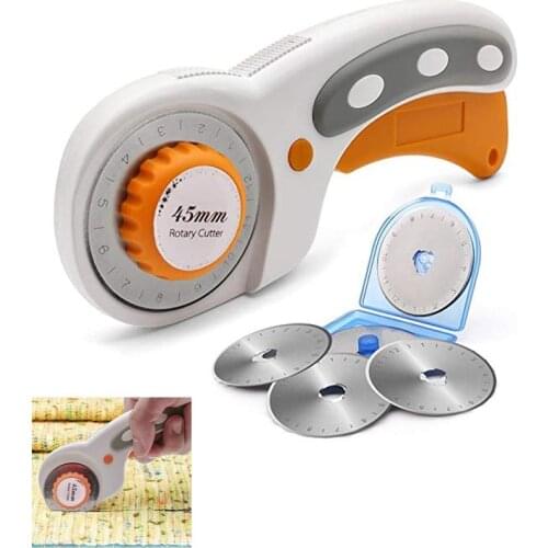 45mm Rotary Cutter Set for Sewing Fabric Leather Quilting Tools with 5 Replacement Pinking Rotary Blades