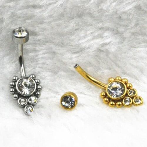 50PCS Surgical Steel Ball Gems Navel Belly Ring Button Bar Internally Threaded Navel Rings Body Piercing Jewelry Gold/Sliver