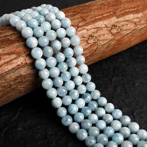 6/8/10mm Natural Blue Aquamarina Beads Round Loose Stone Beads for Jewelry Making Handmade DIY Charm Bracelet Necklace 15 inch