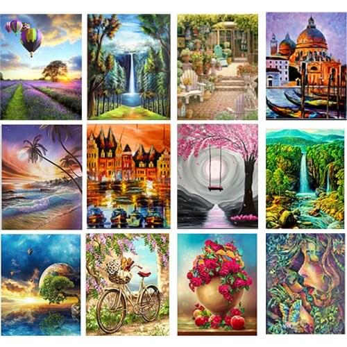 25 pattern Landscape 5D diamond painting full diamond rural beach flowers round diamond mosaic home decoration DIY handmade