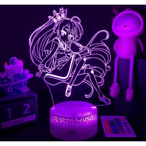 Anime 3d Lamp No Game No Life Led Night Light Shiro Figure Bedside Lamp for Bedroom Decor Child Kids Birthday Gift