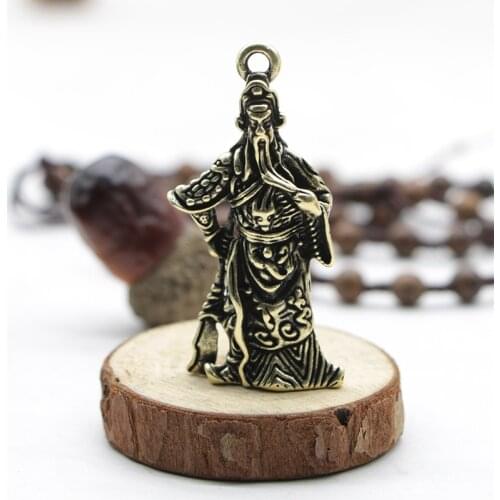 Antique Solid Brass GUANYU Miniature Figurines Retro Copper Animal Tea Pet Desktop Ornament Decor Crafts Keychain Pendants