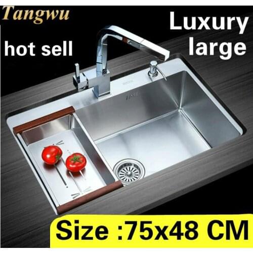 Free shipping Household kitchen manual sink single trough 304 stainless steel big vogue hot sell 750x480 MM