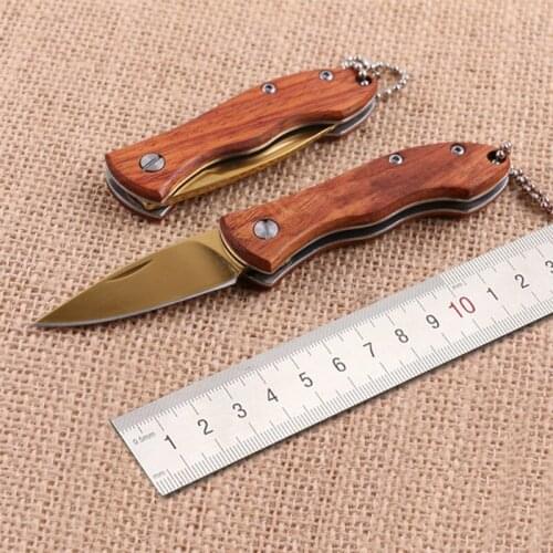 Free shipping Titanium gold Folding Knife Wood Handle Survival Tactical Pocket Knife Small Camping Knives EDC Tools