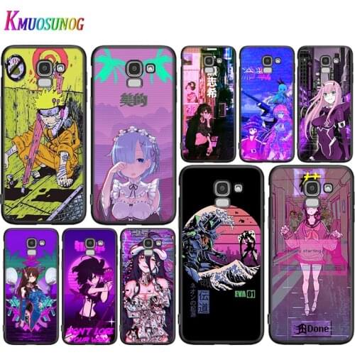 Black Cover Vaporwave Anime Aesthetics for Samsung Galaxy J8 J7 Duo J6 J5 Prime J4 Plus J3 J2 Core 2018 2017 2016 Phone Case