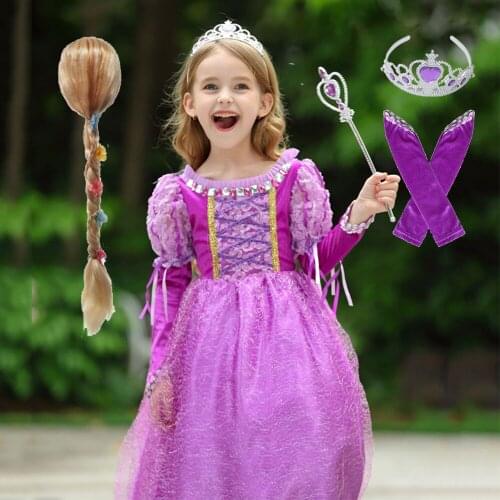 Girls Rapunzel Dress Princess Dress Up Children Dresses Costume for Girl Kids Cosplay Children Christmas Party Clothes 2-12Yrs