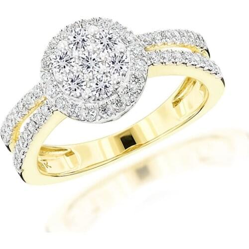 Elegant Ladies Womens Gold Color Inlaid Round Crystal Rhinestone Zircon Female Metal Ring for Wedding Engagement Jewelry
