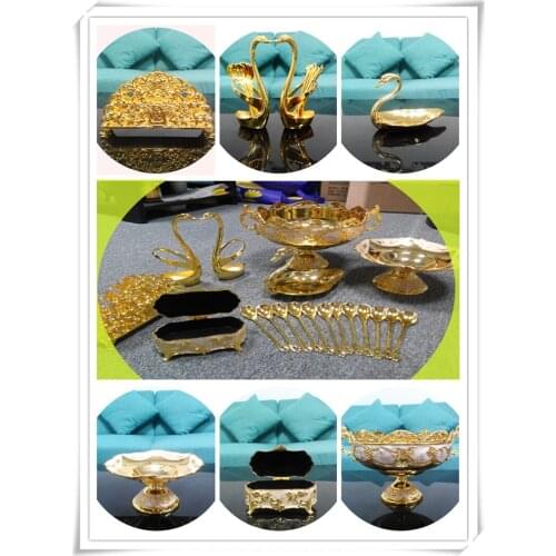 7Pcs/Set European Storage Tray Fruit Bowl Candy Dish Luxury Decoration KTVPaper Towel Tube Swan Fruit Spoon Gifts