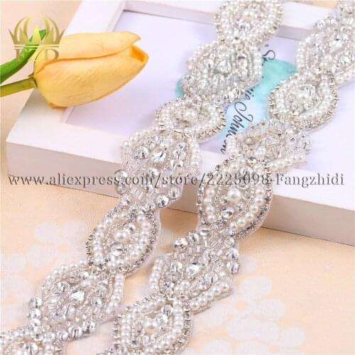 FZD Wholesale 10 Yard Sewing on Rhinestones Trim Crystal Beaded&stones Applique for Wedding Dresses Trim Belts DIY for Bridal