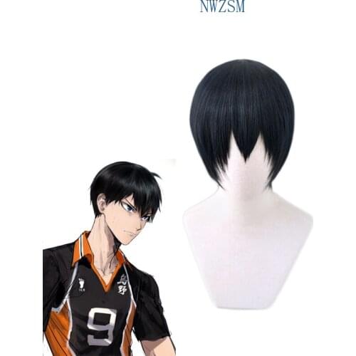 Haikyuu!! Tobio Kageyama High School Volleyball Club Kageyama Tobio Short Black Heat Resistant Hair Cosplay Costume Wig +Wig Cap