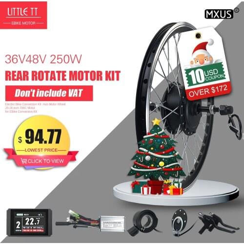 MXUS Electric bike conversion kit Rear Rotate Hub Motor Wheel 36V 48V 250W ebike kit Brushless Controller With Display KT LCD