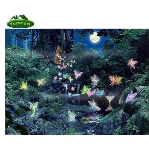 Diamond Embroidery Crystal Butterfly Landscape 5d Diy Diamond Painting Set for Embroidery Cross Stitch Green Forest Moon Night