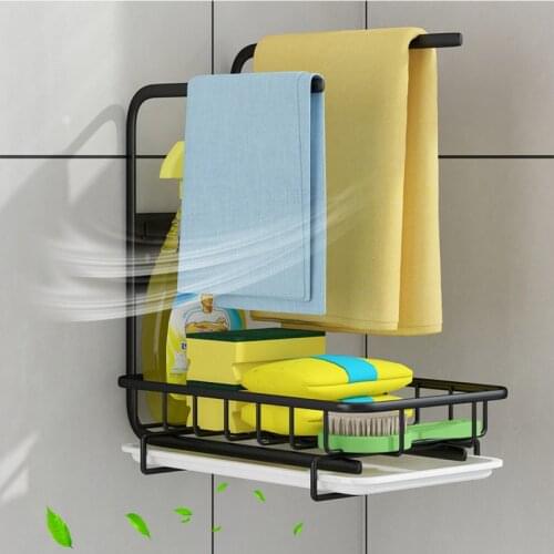 Kitchen Shelf Container Drainer Iron Painted Stand Wall Mounted Rag Sponge Storage Rack Kitchen Organizer Tools Gadget