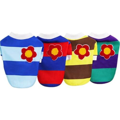 Fashion Colorful Strips Cat Dog Hoodie Coat Pet Tshirt Embroidered Flower O-neck Pullover Pet Clothing Fleece Dog Shirt Costume