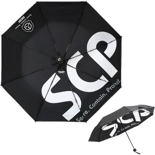 Cartoon SCP Special Containment Procedures Umbrella Tri-Folding Windproof Folding Anti-UV Sun Rain Pocket Umbrella Black