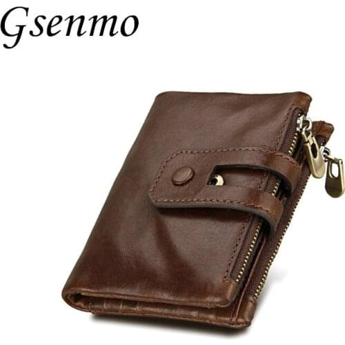 Gsenmo RFID Vintage Crazy Horse Handmade Leather Men Wallets Multi-Functional Cowhide Coin Purse Genuine Leather Wallet For Men