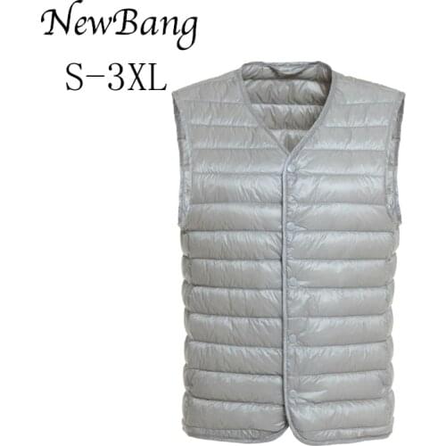 NewBang Brand Mens Down Vest Ultra Light Down Vest Men Portable V-neck Sleeveless Winter Without Collar Warm Liner