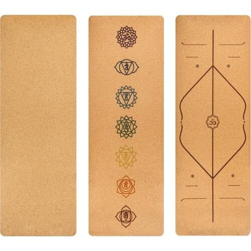 Cork Yoga Mat TPE Non-slip Fitness Pad with Position Body Line for Home Gym Training Pilates Fitness Equipment 183x68x5mm