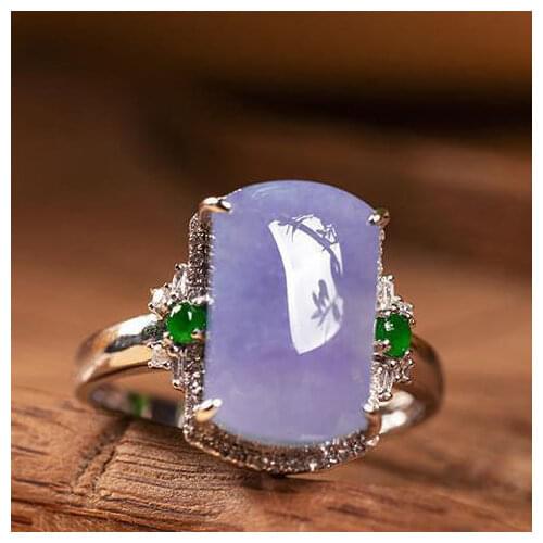 Independent design new silver inlaid purple natural chalcedony square opening adjustable ladies banquet jewelry