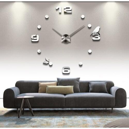 2020 new 3d diy acrylic real metal mirror wall clock wall clock vintage room home decoration modern needle quartz stickers