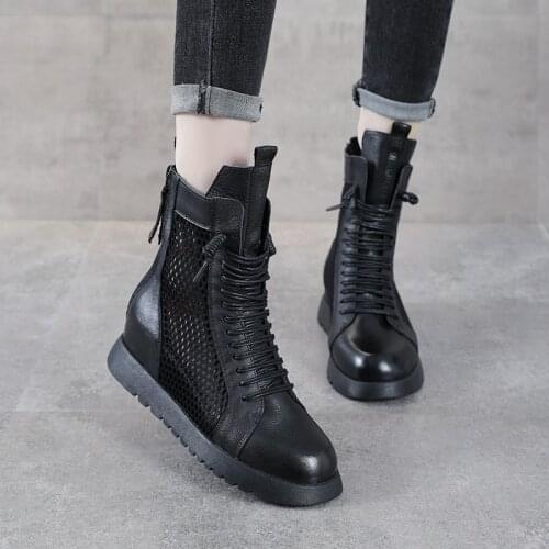 2021 Summer New Leather Sandals Hollow Mesh Martin Boots Baotou Sandals Round Toe High-top Inner Increase Womens Shoes