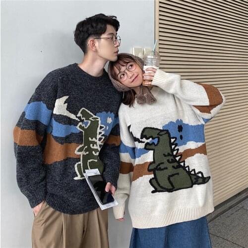19 winter new fun dinosaur creative jacquard casual couple wild pullover Man Hoodies