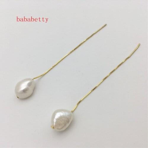 New Natural Freshwater Culture White black alien Irregular Pearl 10-11MM 18KGP earrings