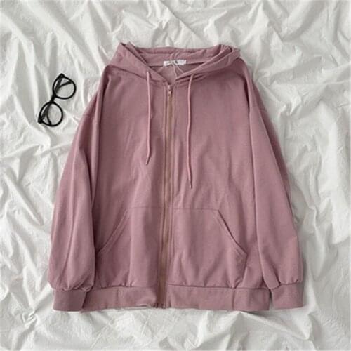 Autumn All Match Solid Casual Hoodies Jacket Pocket Zipper Zip-up Sweatshirts Lady Long Sleeve Oversize Hooded Sweatshirt AB1972