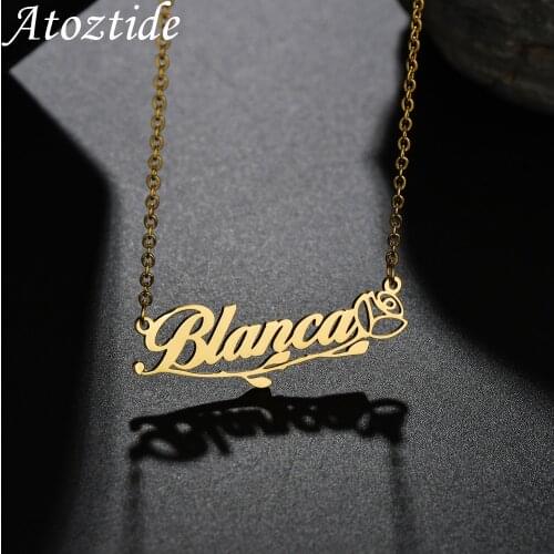 Atoztide Personalized Heart Name Necklace Stainless Steel Custom Nameplate Pendants Romantic RoseNecklaces for Love Jewelry