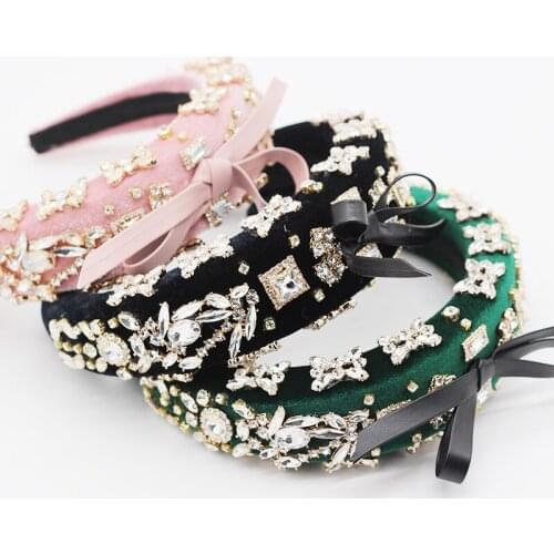 Exaggerated sponge rhinestone bow headband fashion flannel thick sponge headband female baroque rhinestone bow bow hairband 640