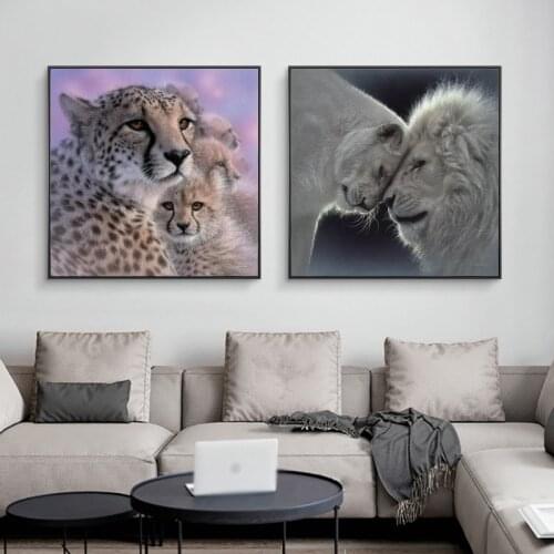 Lovely Jaguars and Lions Canvas Painting Family Animals Posters and Prints Decorative Wall Art Pictures for Living Room Decor
