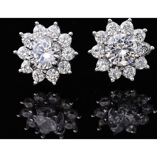 Moissanite Stud Earrings D Color Heart Arrow Cutting Sunflower Earrings Girlfriend Gift 925 Sterling Silver Earring