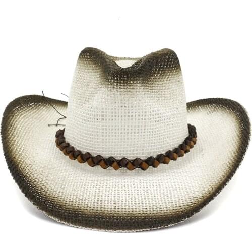 Black Paint Spraying Wide Brim Cowboy Jazz Straw Hat Summer Women Man Panama Boater Cap Outdoor Breathable Beach Travel Sun Cap
