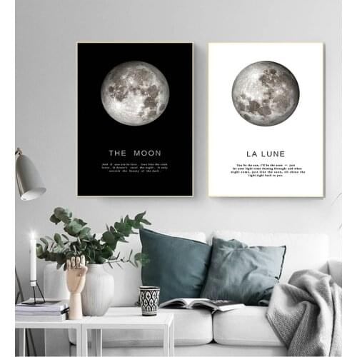 Picture Modern Home Living Room Decoration The Moon Quotes Canvas Black White Wall Art Print Planet Painting Decorative