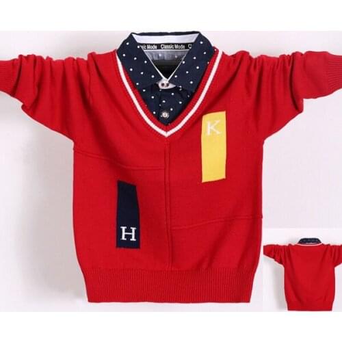 Boys sweater cotton thin sweater shirt collar 4-16 years old