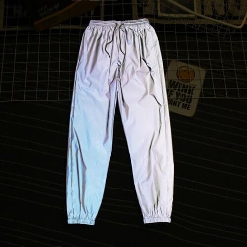 Trend Brand Men Reflective jogger Pants men/women High Street Drawstring gray solid Pants Fashion Hip Hop Harem Pants Male