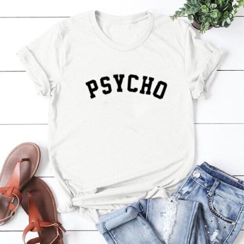 Women Top Loose T-shirt Women O-neck Short Sleeve Funny Tshirt Femme Black White Psycho Print Summer T-shirt