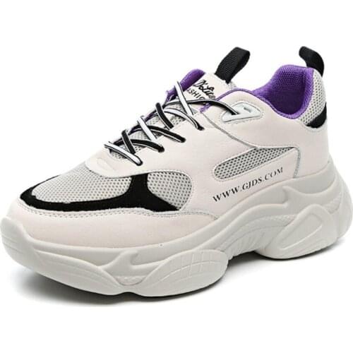 Free shipping 2019 sneak beige purple black pink patchwork real leather tie up women lady student platform casual shoes on sale