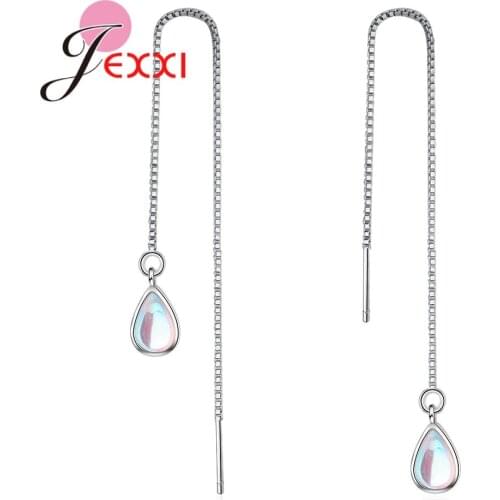 New Fashion 925 Sterling Silver Jewelry Long Chain Earrings Water Drop Shape Pendant Stylish Casual Female Gifts Wholesale