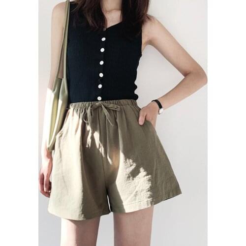 Women Hemp Loose Wide Leg Sports Pants High Waist Cotton Trousers