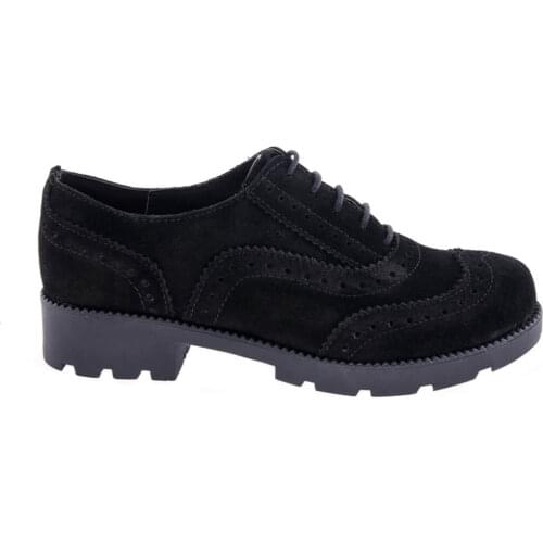 Modabuymus Genuine Suede Leather Black Women Oxford Shoes-Fogli