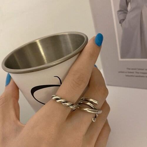 Silver Plated Korean Fashion Kink Multi-layer Thread Cross Opening Ring Womens Retro Simple Chain Band Ring Womens Jewelry