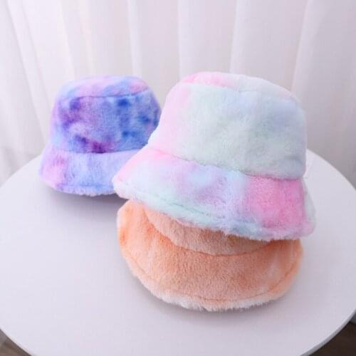 Winter fisherman hat tie-dye color printing basin hat for men and women Korean version of the tide warm camouflage plush hat
