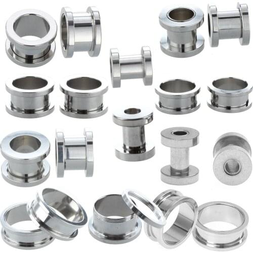 1 Pair Screw Fit Stainless steel Ear Plugs Rings Flesh Tunnels Piercing Jewelry Steel color, 22mm