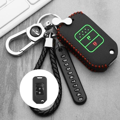 2 Button Leather Car Key Fob Pocket Cover Case For Honda Civic CR-V HR-V Accord Jade Crider Odyssey 2015- 2018 Remote Protector