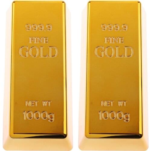 2 Pieces/Set Fake Gold Bar Plastic Golden Paperweight Home Decor Bullion Bar Simulation Decoration Crafts Personality Gold Brick
