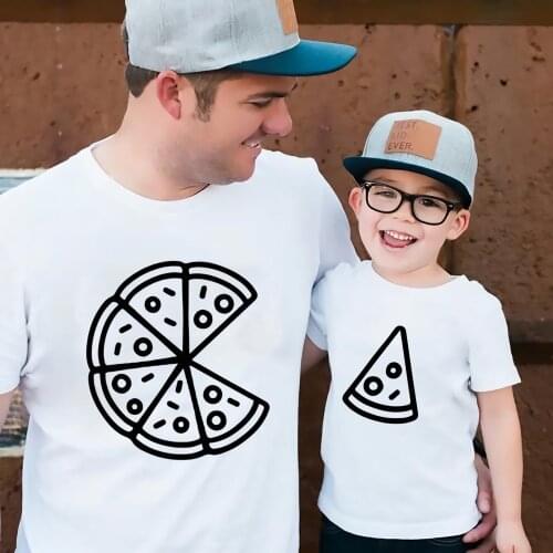 2021 Fashion Funny Family Match Outfits Kids Tops T-shirt Dad Mom Boys Girls Baby Clothes Tees Pizza Cotton Parent-child Outfit