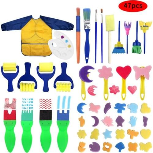 47pcs/set Children Painting Foam Sponge Brush Apron moulds Tools Kit Kids Early Art Education Learning Drawing Graffito Tool set